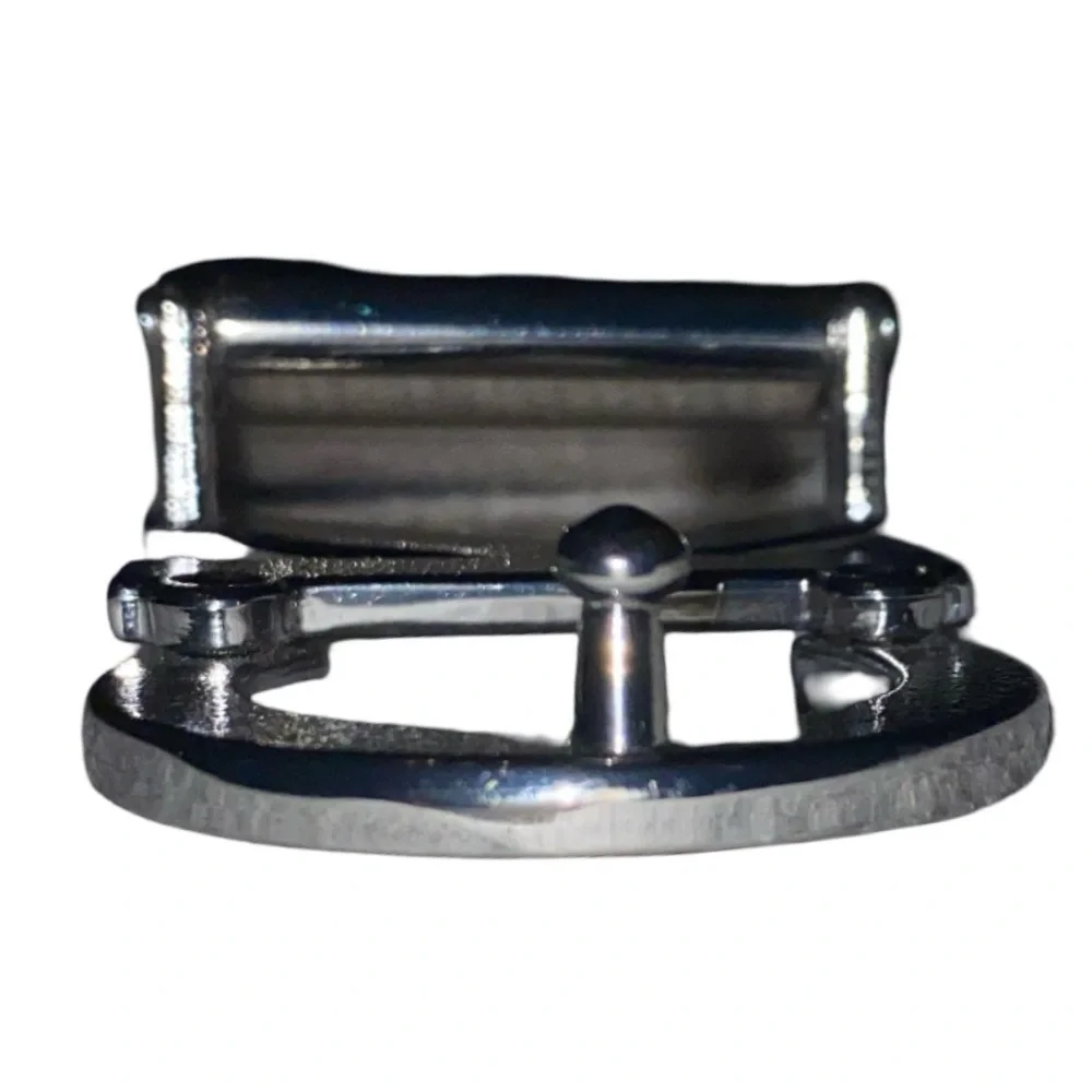 CK CALVIN KLEIN Faux Leather Monogram Logo Plaque Belt in BLACK & SILVER SZ 3X